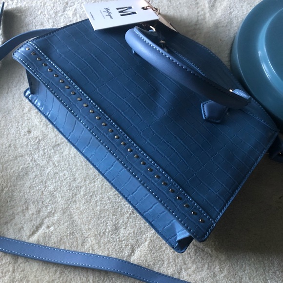 Miztique Designer Blue Vegan gator Leather Handbag New - Picture 4 of 5
